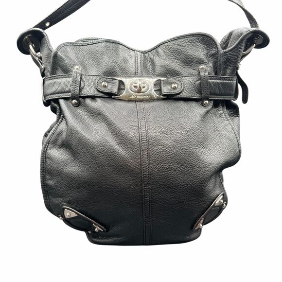 B Makowsky Black Pebbled Leather Hobo Shoulder Bag Slouchy Belted Style - Picture 2 of 13